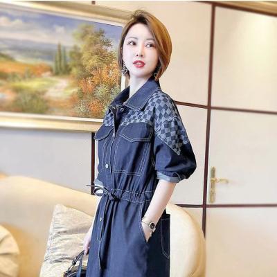 ĐẦM JEAN DENIM DÁNG XÒE CỔ SƠ MI PHỐI CARO - J.08